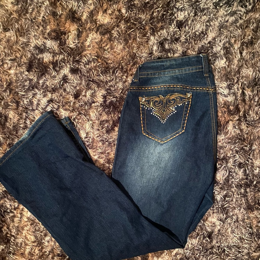 BLINGED OUT South Pole Blue Boot Cut Jeans with Vintage Fading